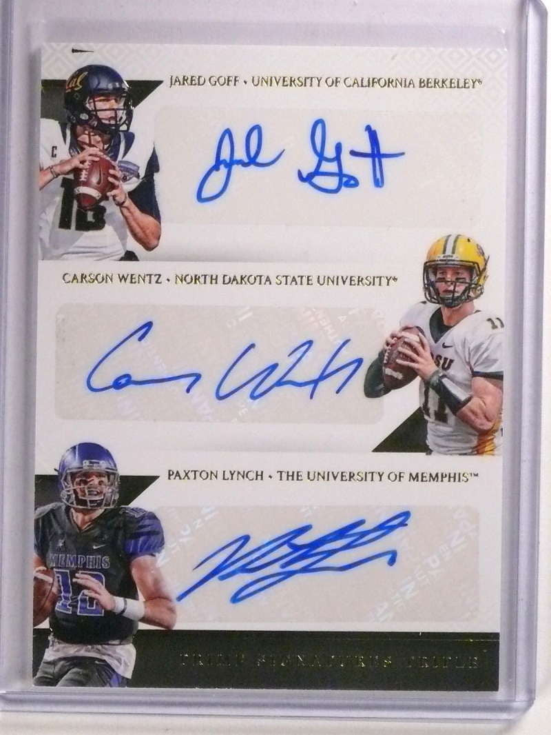 DELETE 19847 2016 Prime Signatures Jared Goff Carson Wentz Lynch autograph rc #d12/25