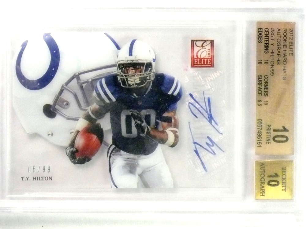 DELETE 26386 2012 Elite Rookie Hard Hats T.Y. Hilton autograph auto rc #D06/99 BGS 10