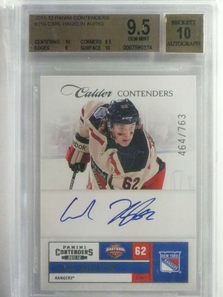 DELETE 27042 2011-12 Panini Contenders Carl Hagelin autograph auto rc #D/763 BGS 9.5