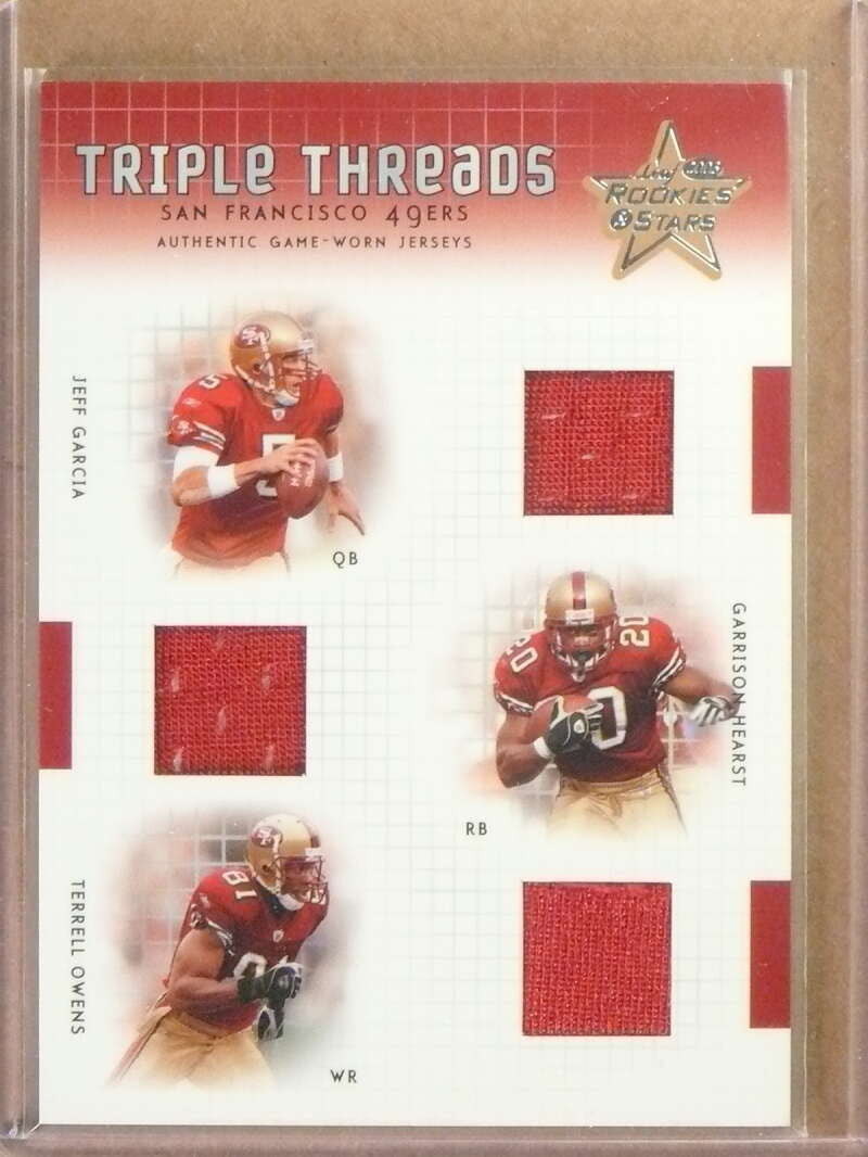SOLD 29817 2003 Leaf Rookies Stars Jeff Gacia Terrell Owens Hearst Threads Jersey #D/100