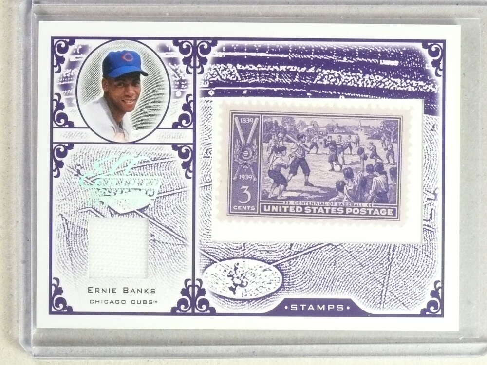 DELETE 32163 2004 Leaf Century Collection Stamps Ernie Banks 1939 Stamp & Jersey #D/39