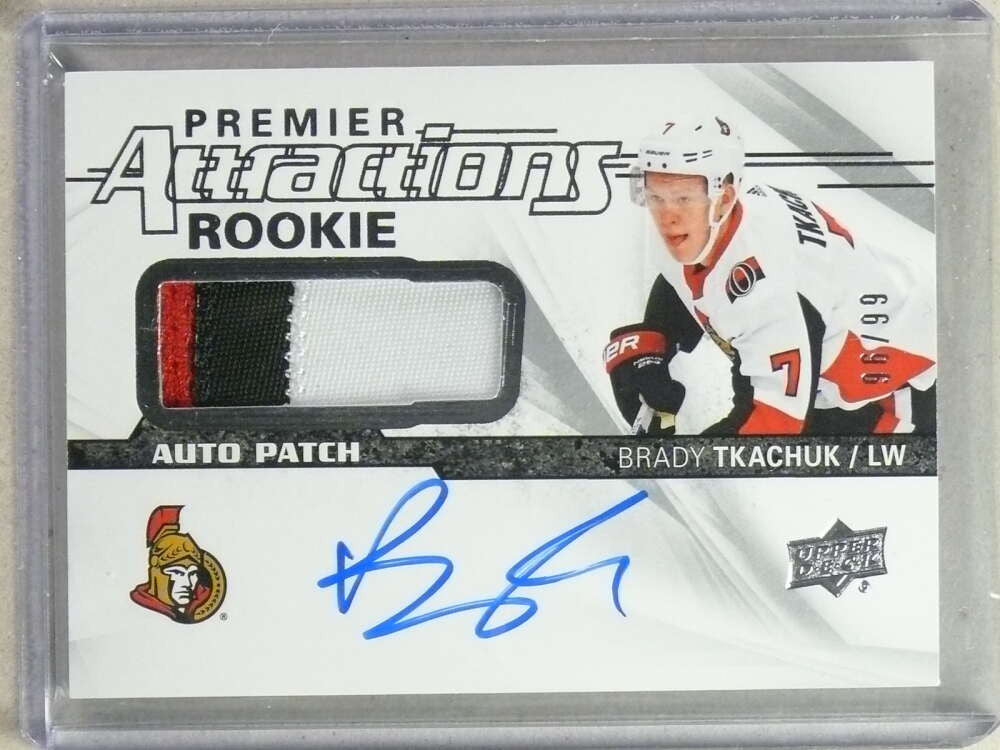 2018-19 Upper Deck UD Premier Attractions Brady Tkachuk Patch auto rc #/99