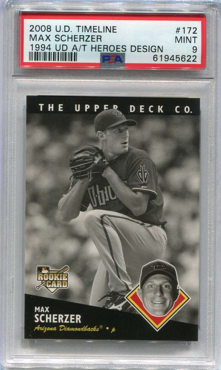 2008 UD Timeline 172 Max Scherzer 94 ATH Rookie 1994 All-Time Heroes PSA 9 MINT