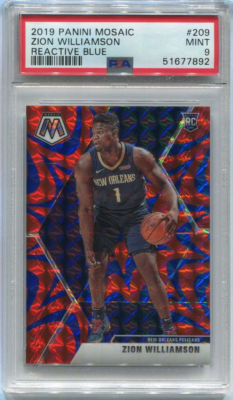 2019-20 Panini Mosaic Mosaic Blue Reactive 209 Zion Williamson Rookie PSA 9 MINT