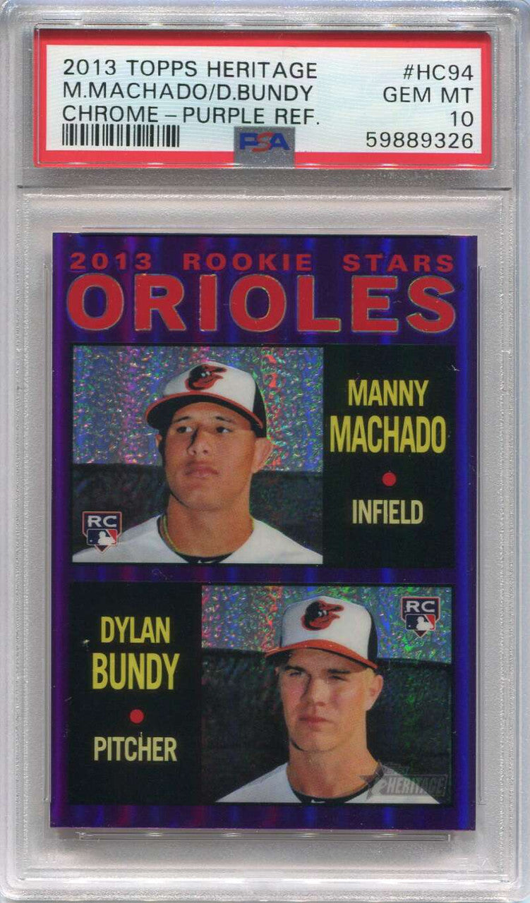 SOLD 111763 2013 Topps Heritage Chrome Purple Refractor hc94 Manny Machado Rookie PSA 10 GEM