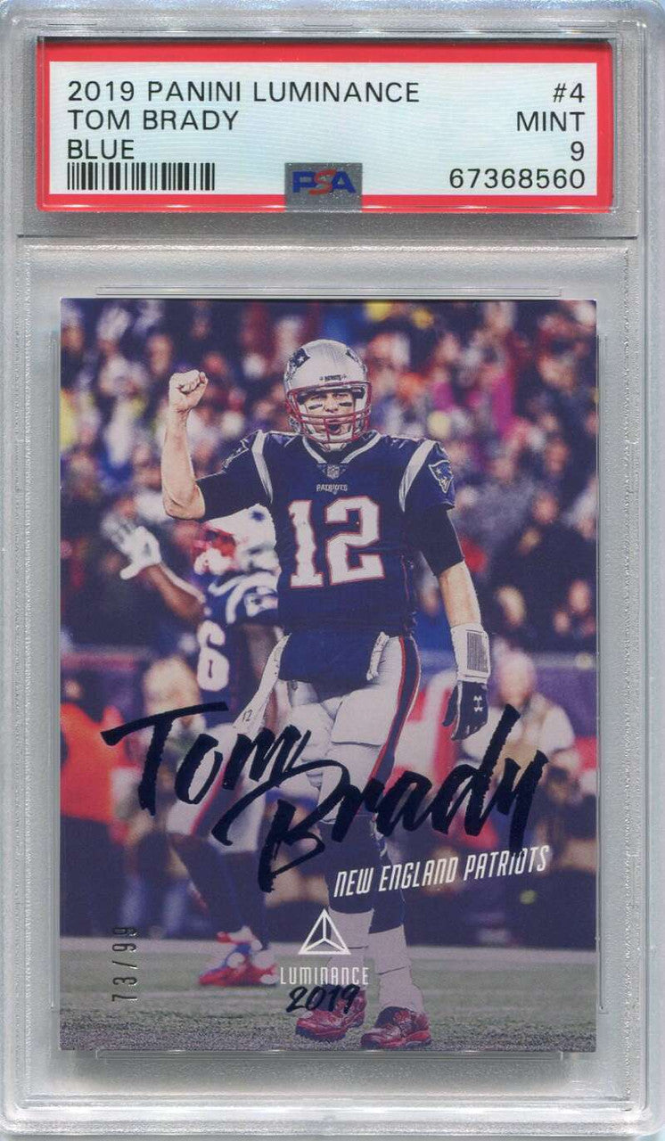 SOLD 111787 2019 Panini Luminance Blue 4 Tom Brady 73/99 PSA 9 MINT