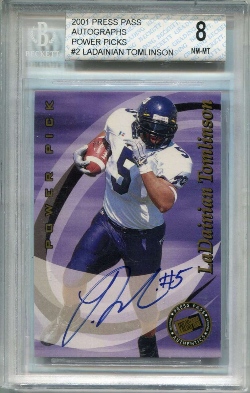 2001 Press Pass Power Pick Autographs LaDainian Tomlinson Rookie Auto /250 BGS 8