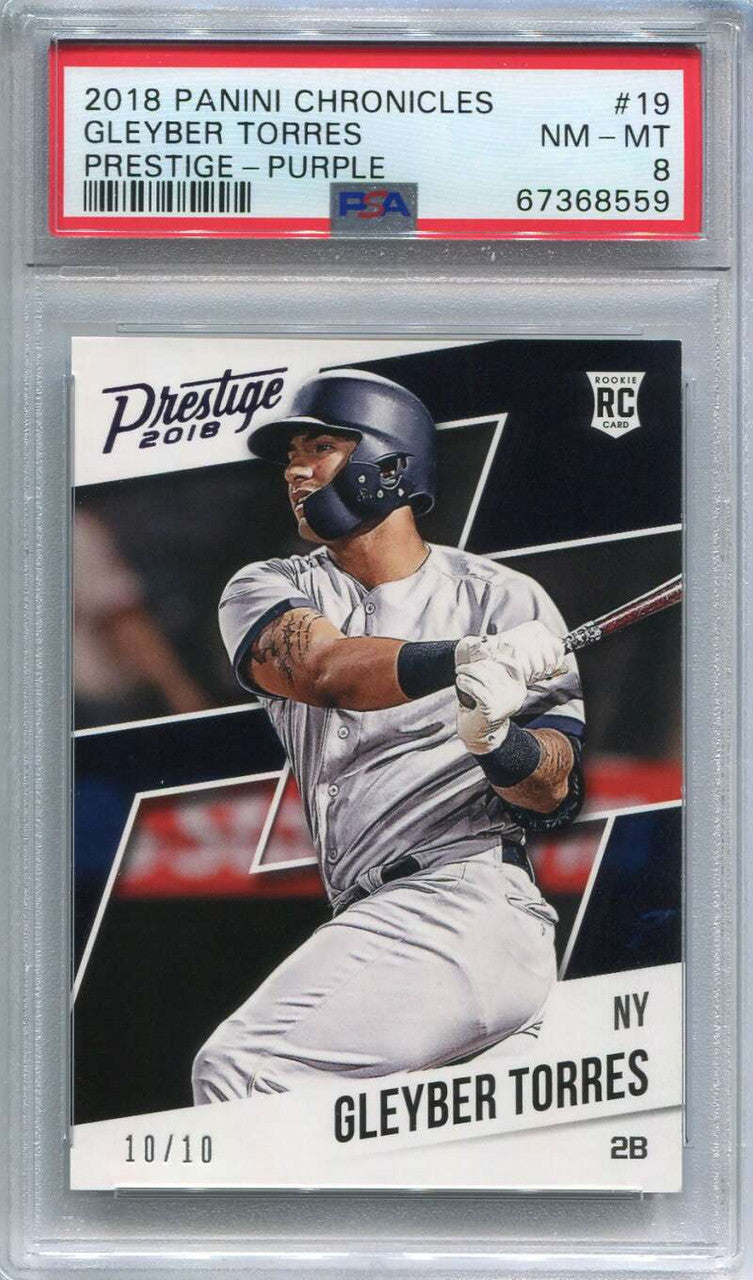 2018 Prestige Purple 19 Gleyber Torres Rookie 10/10 PSA 8 NM-MT