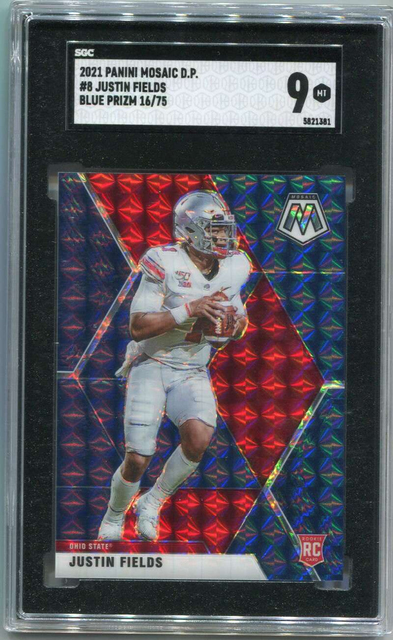 DELETE 111844 2021 Panini Mosaic Draft Mosaic Blue 8 Justin Fields Rookie 16/75 SGC 9 MINT