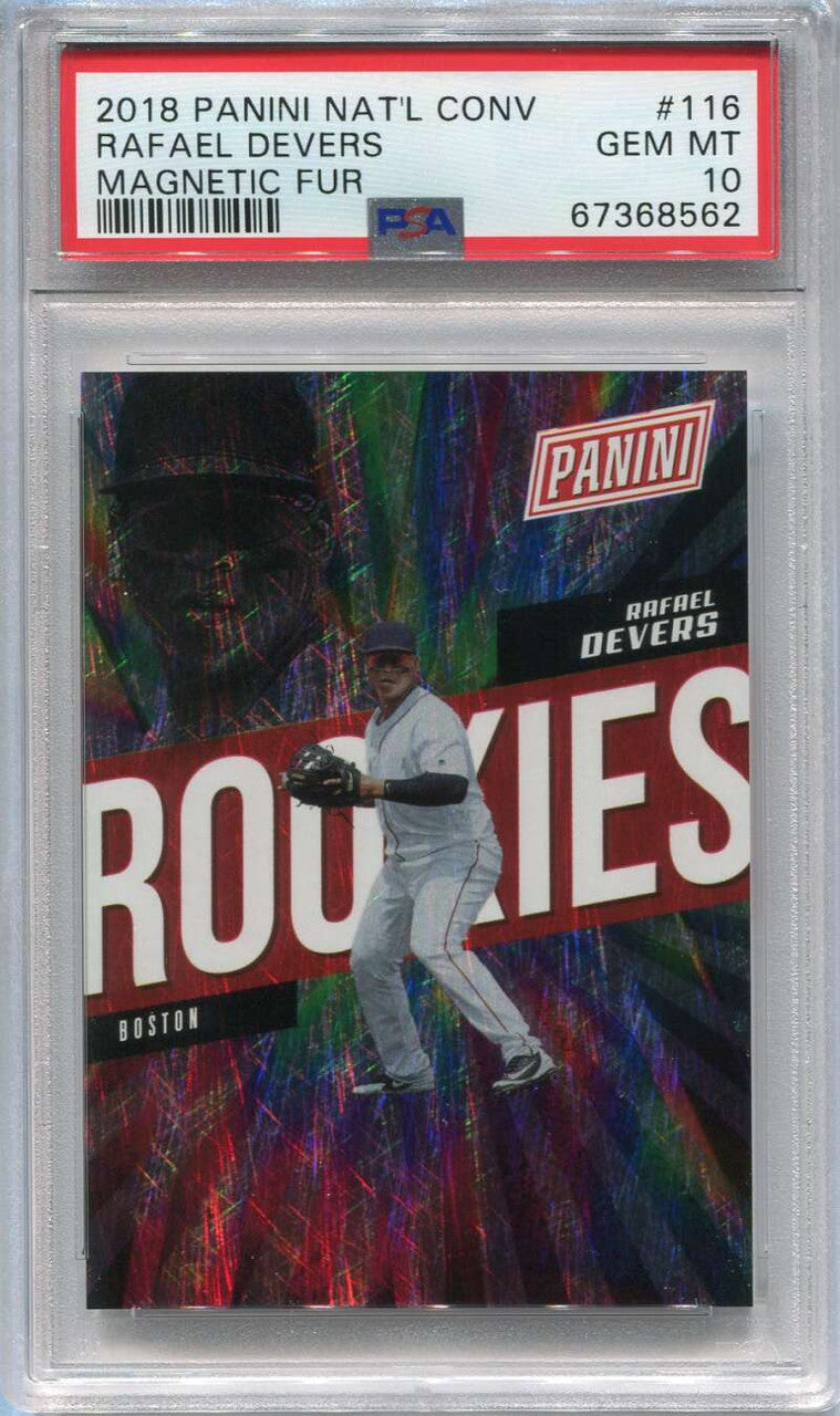 2018 Panini National Convention Magnetic Fur Rafael Devers Rookie 64/99 PSA 10