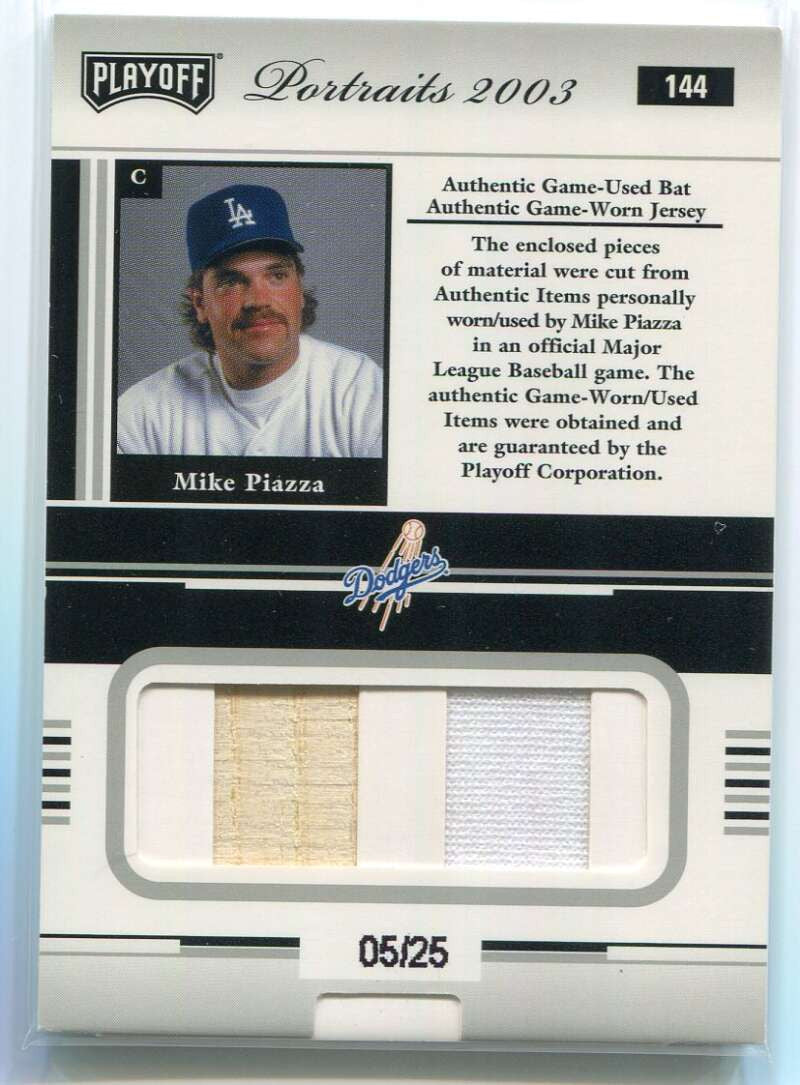 2003 Playoff Portraits Materials Combo Silver Mike Piazza Dual Bat Jersey 5/25