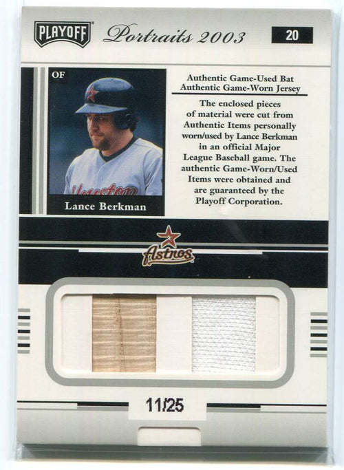 2003 Playoff Portraits Materials Silver 20 Lance Berkman Dual Bat Jersey 11/25
