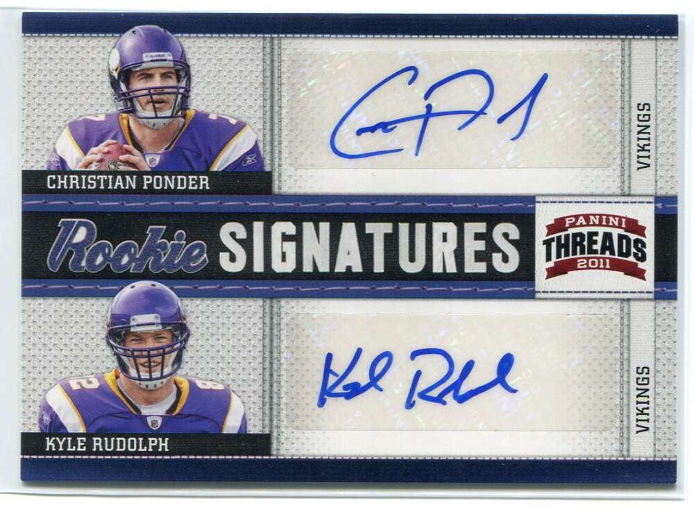 2011 Panini Threads Autographs Combo 7 Ponder Kyle Rudolph Rookie Dual Auto 7/15