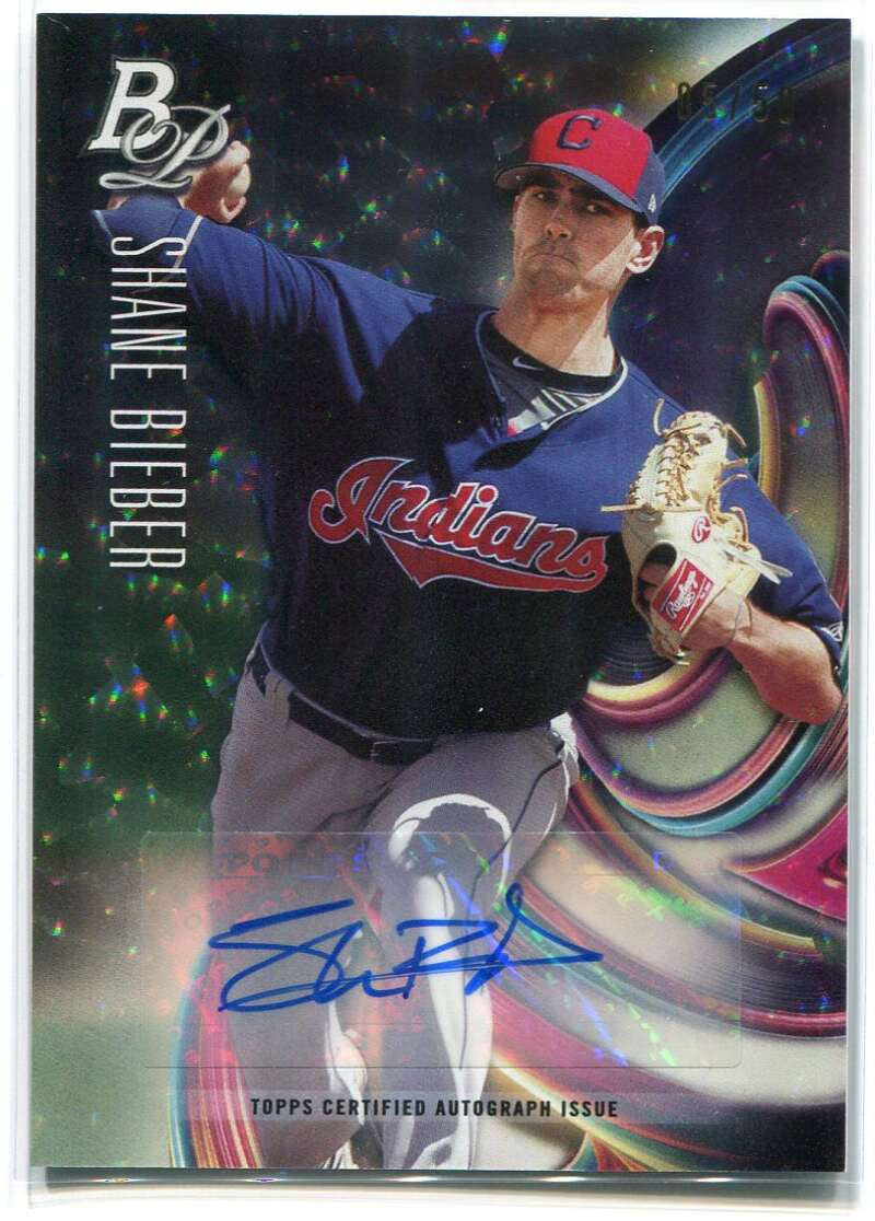 2018 Bowman Platinum Prospect Autographs Ice top80 Shane Bieber Rookie Auto 5/50