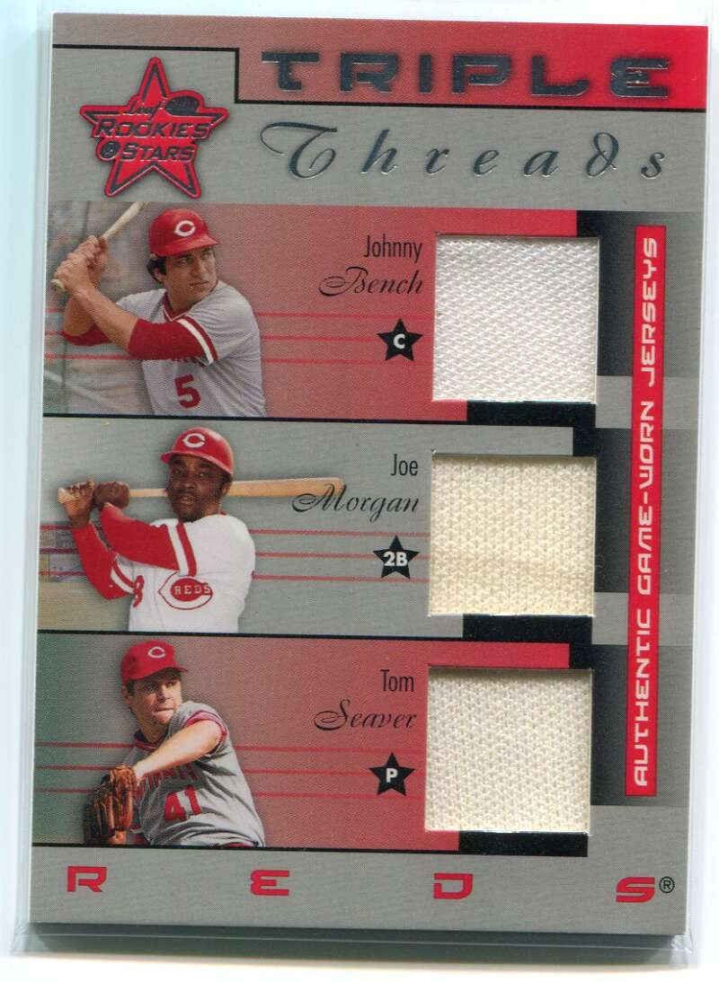 2002 Leaf Rookies &amp; Stars Threads 7 Seaver Joe Morgan Bench Triple Jersey 75/100