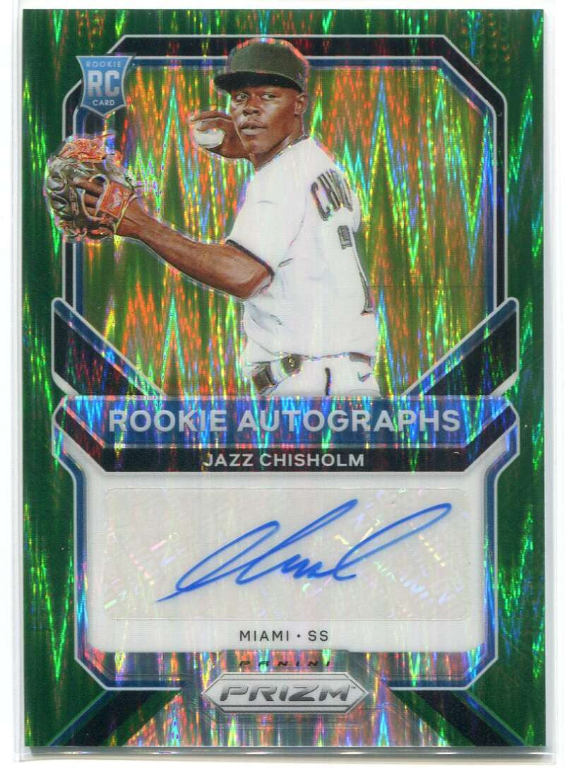 2021 Panini Prizm Autographs Forest Green Flash 72 Jazz Chisholm Rookie Auto 1/5