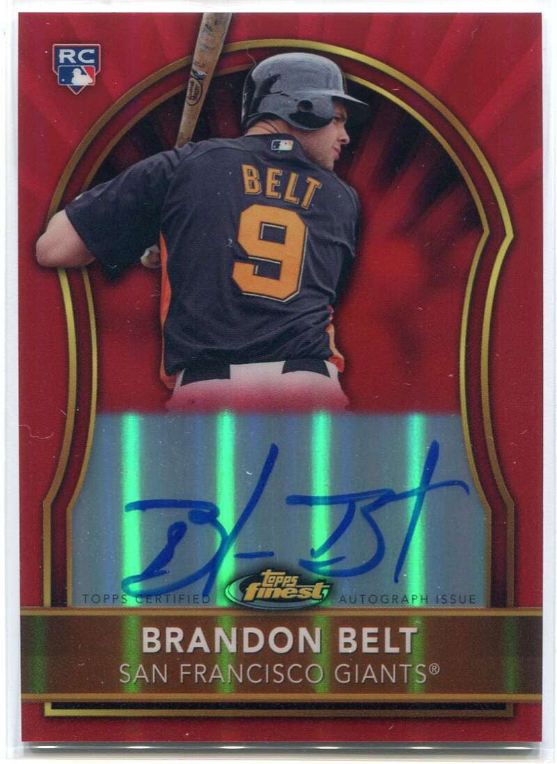 2011 Finest Rookie Autographs Red Refractor 66 Brandon Belt Rookie Auto 7/25