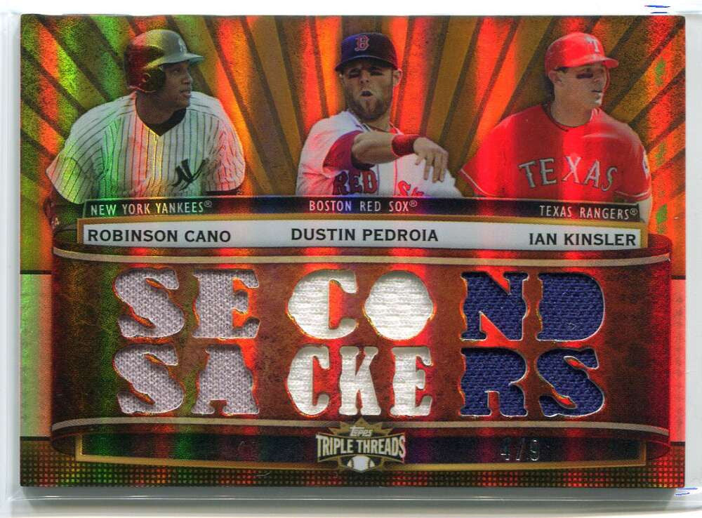 2011 Topps Triple Threads Relic Combos Gold Kinsler Cano Pedroia Jersey 4/9
