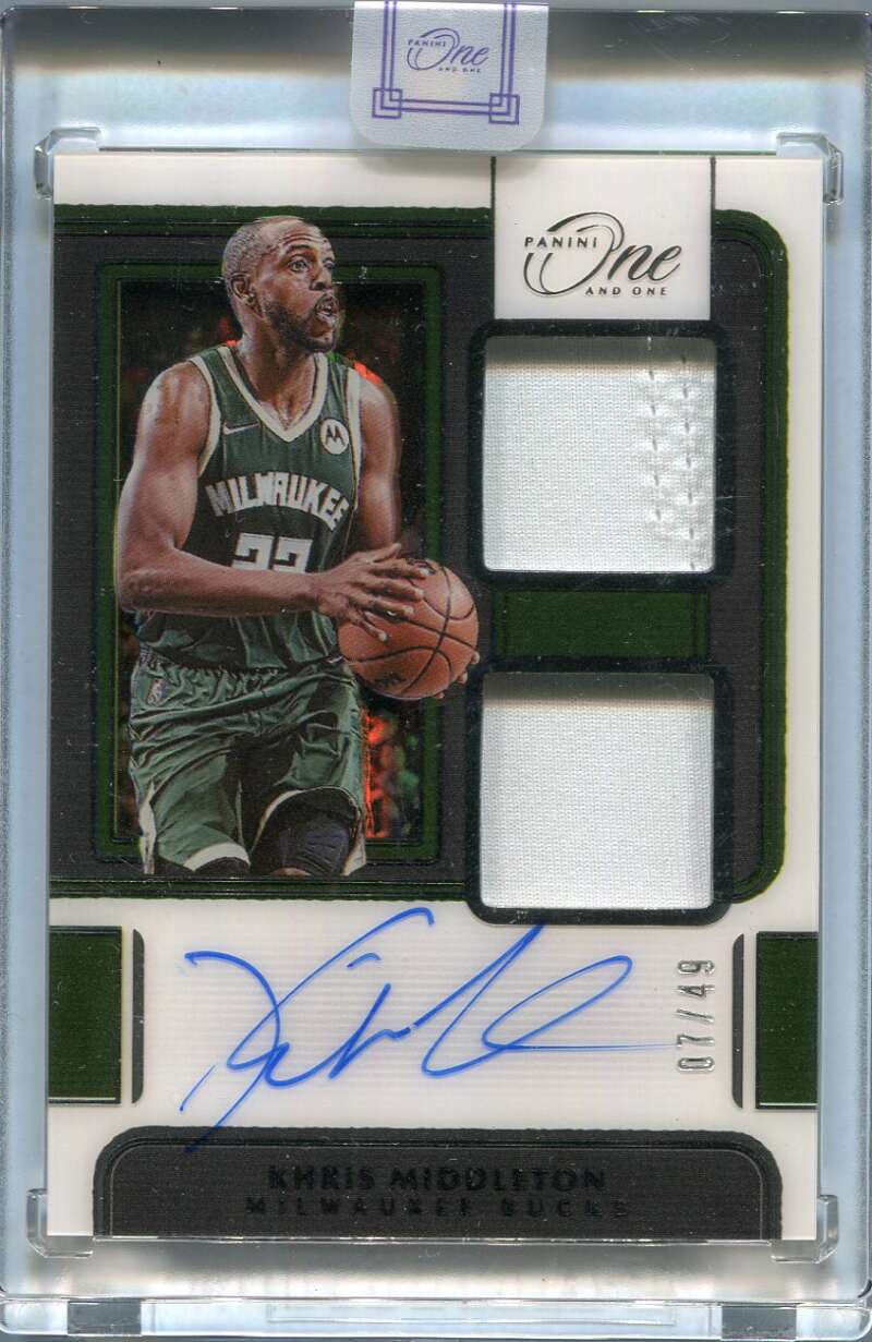 DELETE 119507 2021-22 Panini One &amp; One Autographs 3 Khris Middleton Dual Jersey Auto 7/49