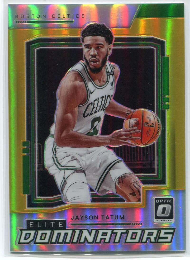 2021-22 Donruss Optic Elite Dominators Gold Refractor 12 Jayson Tatum 4/10