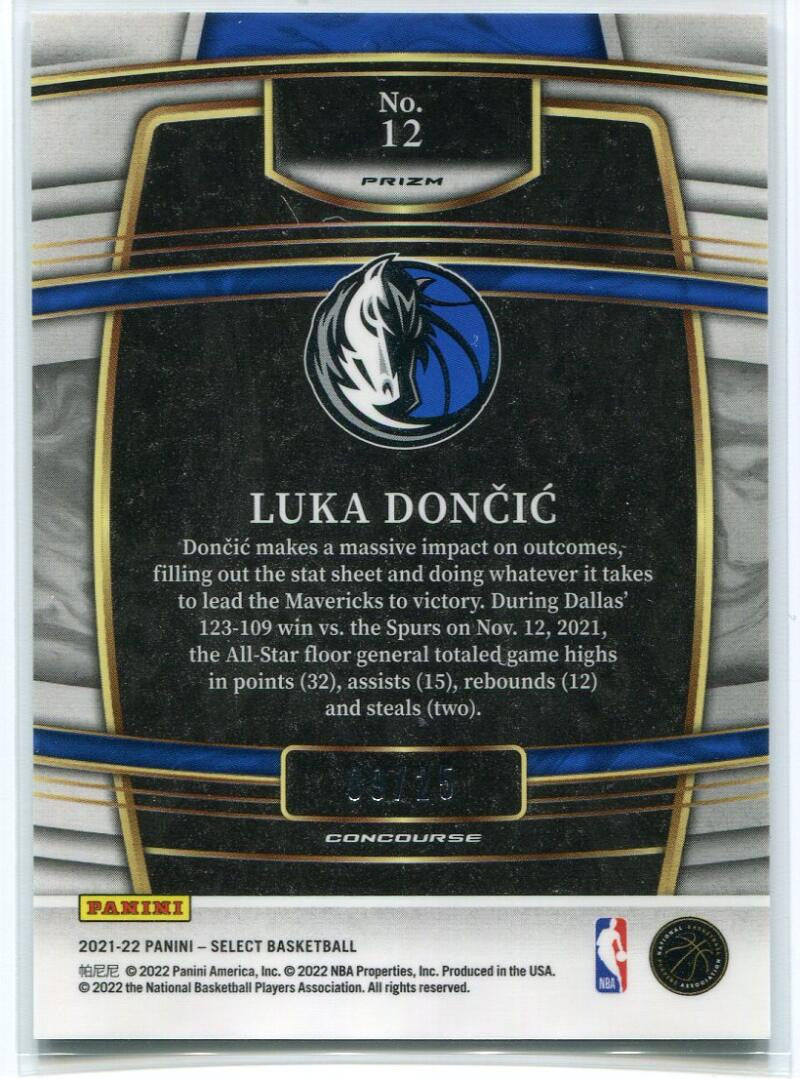 2021-22 Select Prizms Tie Dye Refractor 12 Luka Doncic 9/25 Concourse