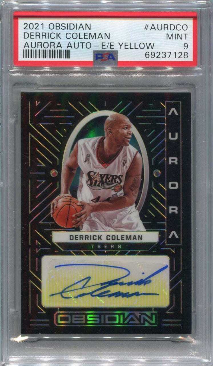 2021-22 Panini Obsidian Aurora Autographs Yellow Derrick Coleman Auto 7/10 PSA 9