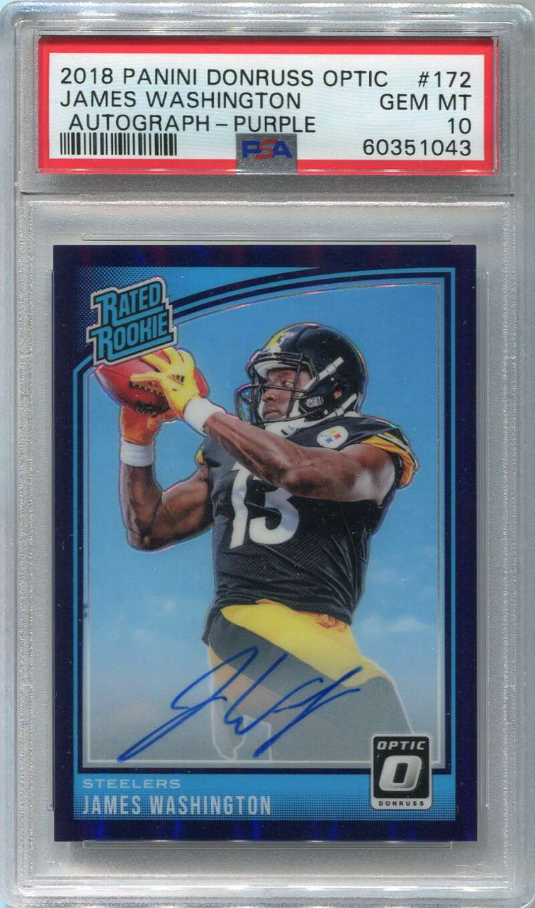 DELETE 120371 2018 Donruss Optic Autographs Purple 172 James Washington RC Auto 24/35 PSA 10