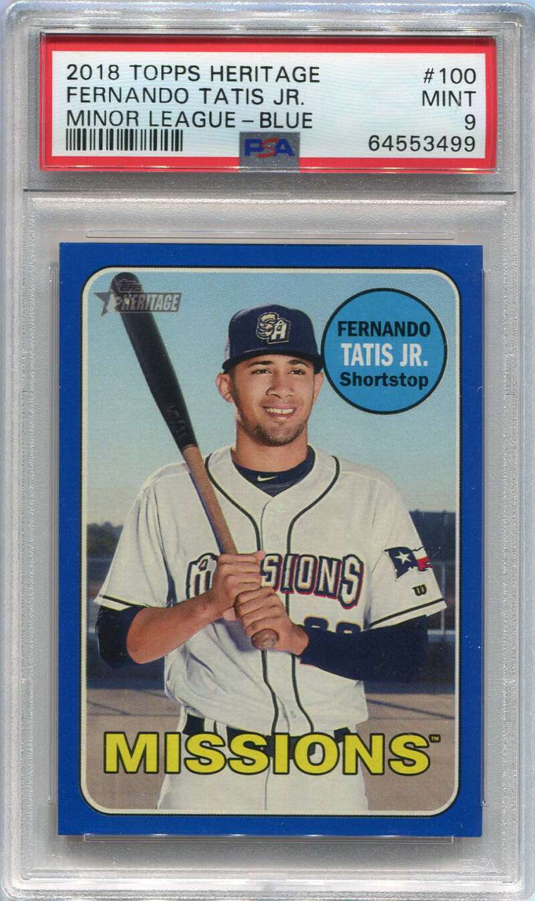 2018 Topps Heritage Minors Blue 100 Fernando Tatis Jr. Rookie 46/99 PSA 9 MINT