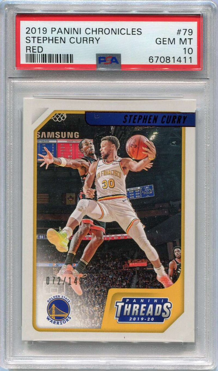 SOLD 120414 2019-20 Panini Chronicles Red 79 Stephen Curry Threads 72/149 PSA 10 GEM MT