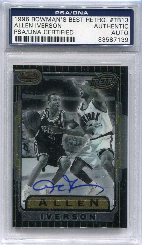 1996-97 Bowman's Best tb13 Allen Iverson RET Rookie Retro Throwback Auto PSA/DNA