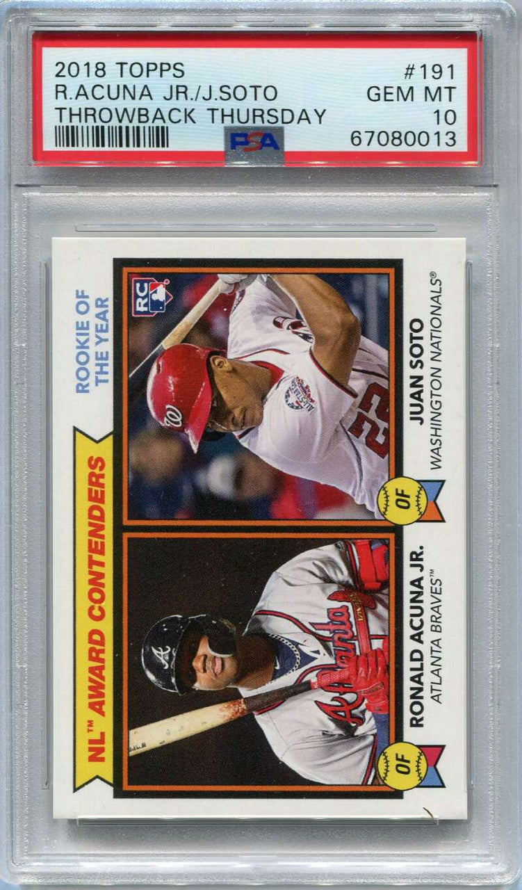 2018 Topps Throwback Thursday 191 Ronald Acuna Juan Soto Rookie PSA 10 GEM 0013