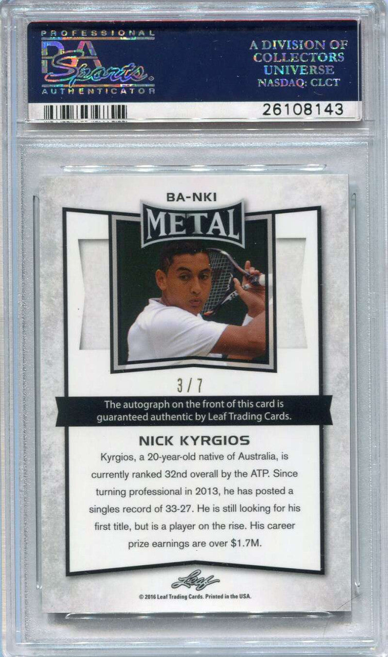 2016 Leaf Metal Tennis Black bank1 Nick Nyrgios Auto 3/7 PSA 10 GEM MT