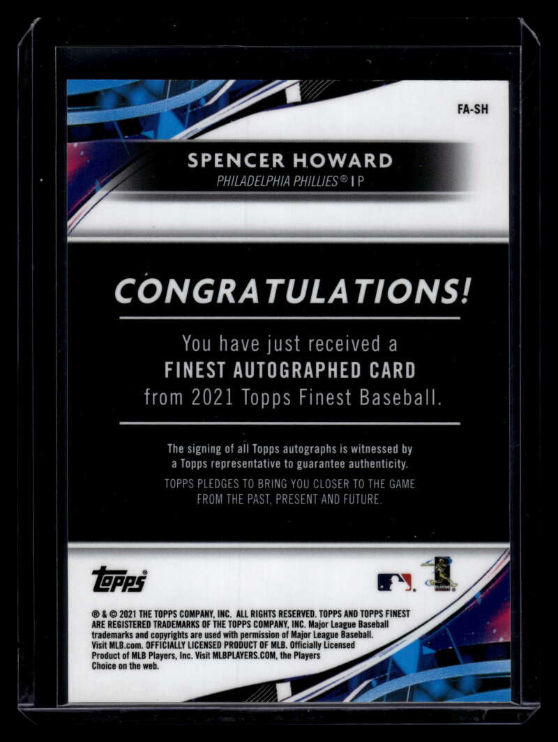 2021 Finest Autographs Orange Refractor FASH Spencer Howard Rookie Auto 9/25