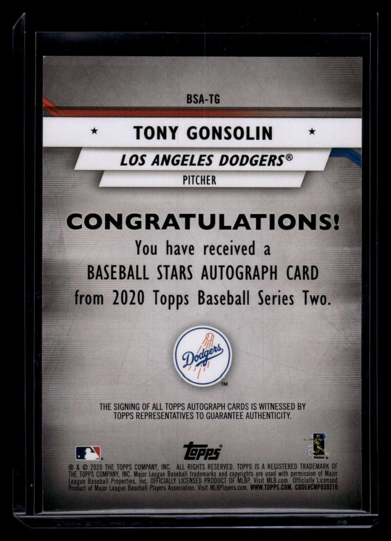 2020 Topps Baseball Stars Autographs BSATG Tony Gonsolin Rookie Auto