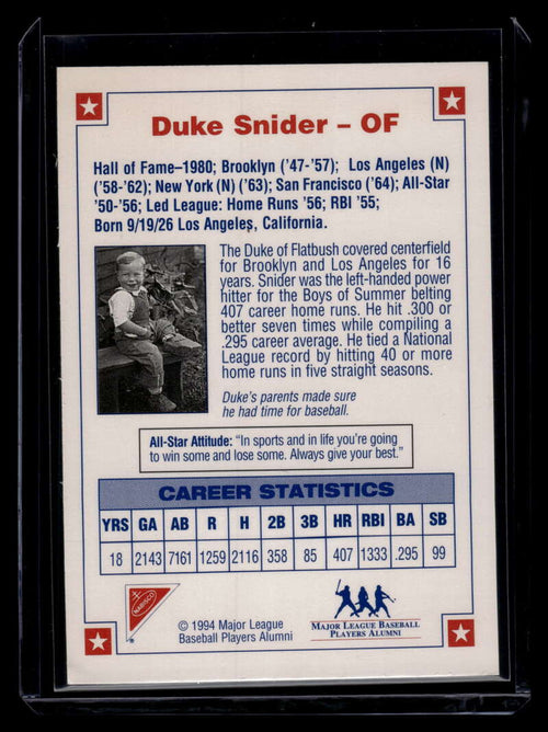 1994 Nabisco All-Star Autographs 4 Duke Snider Auto ID: 120758