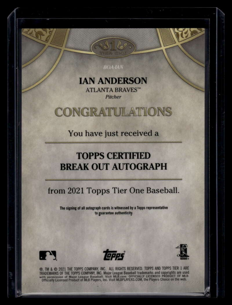 DELETE 120767 2021 Topps Tier One Break Out Autographs BOAIA Ian Anderson Rookie Auto 77/275