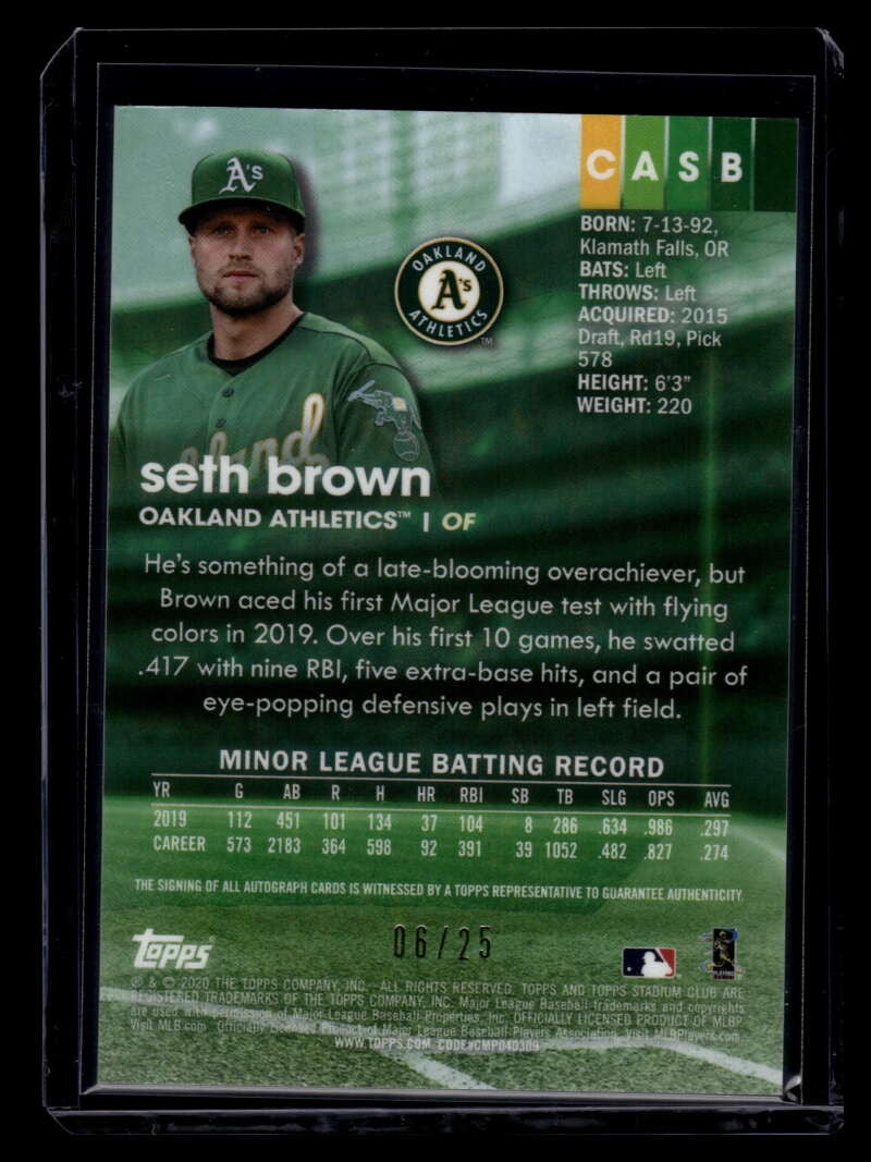 DELETE 120775 2020 Stadium Club Chrome Autographs Orange Refractor Seth Brown Rookie Auto 6/25