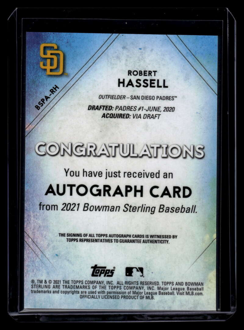 DELETE 120826 2021 Bowman Sterling Autographs Orange Refractor Robert Hassell Rookie Auto 9/75