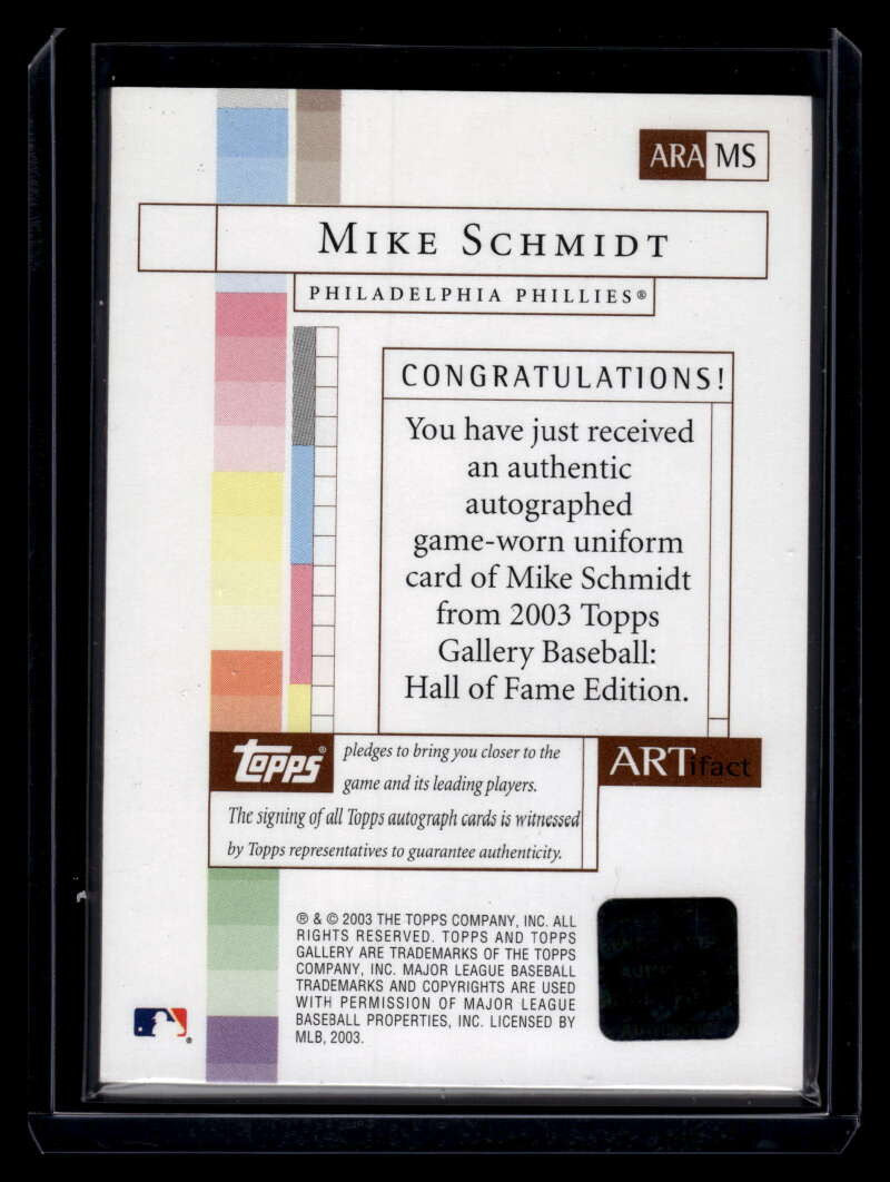 2003 Topps Gallery HOF ARTifact Relics Autographs MS Mike Schmidt Jersey Auto