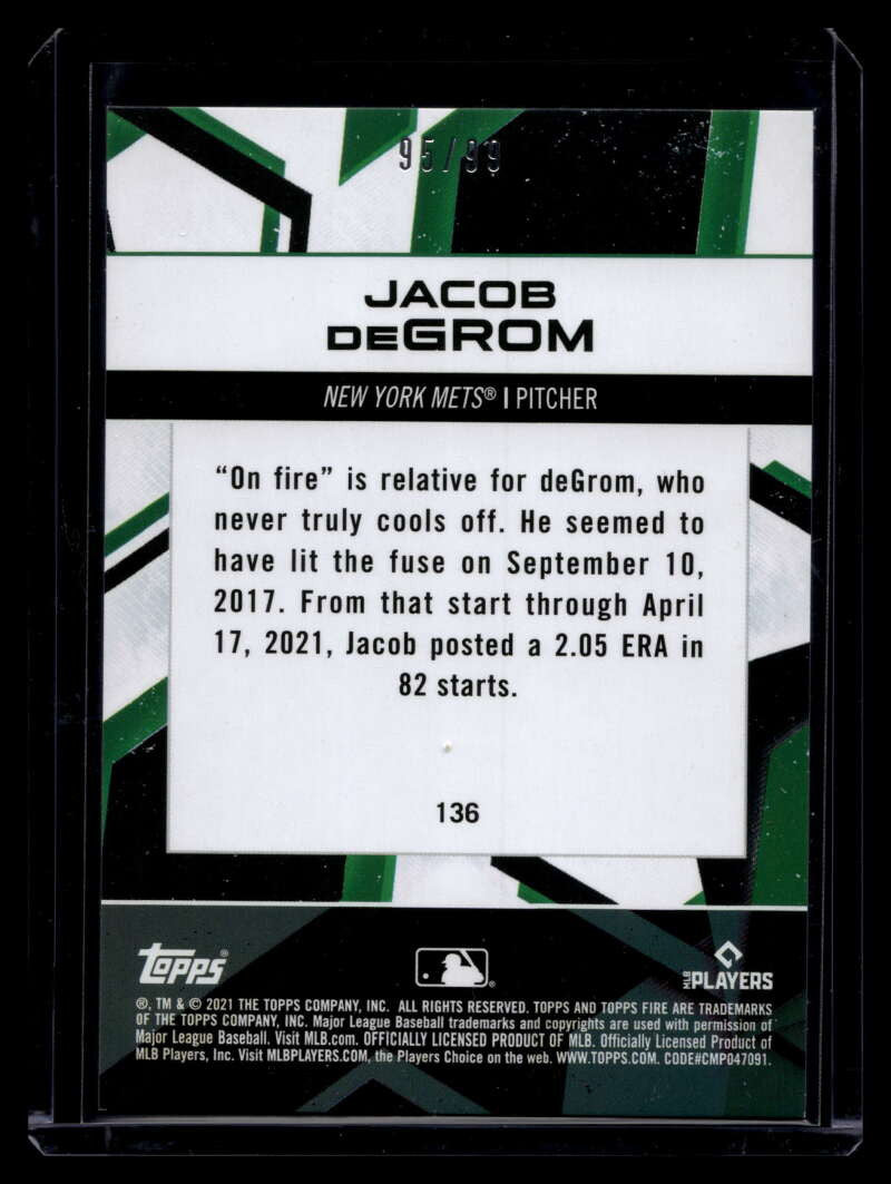 2021 Topps Fire Purple 136 Jacob deGrom 95/99