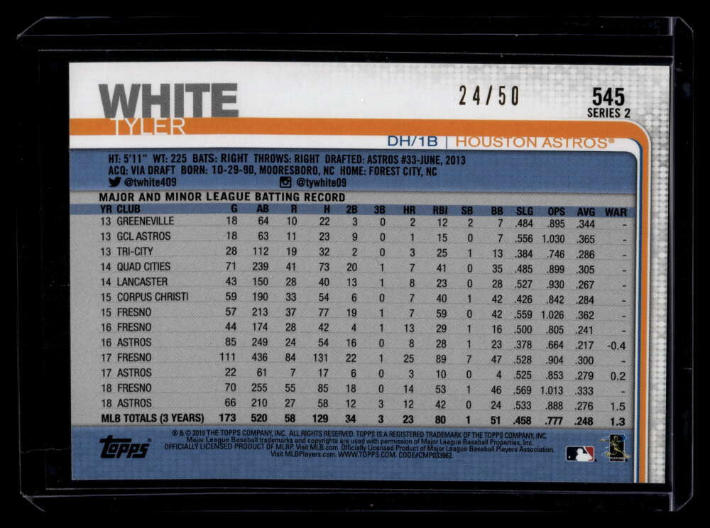 2019 Topps Father's Day Blue 545 Tyler White 24/50