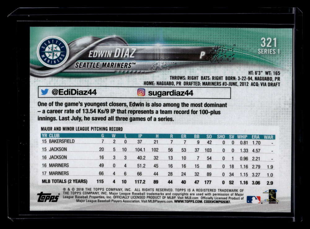 SOLD 120890 2018 Topps Factory Set Foilboard 321 Edwin Diaz 134/190
