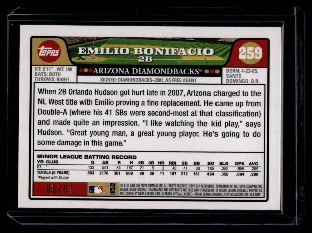 SOLD 120949 2008 Topps Black 259 Emilio Bonifacio Rookie 5/57