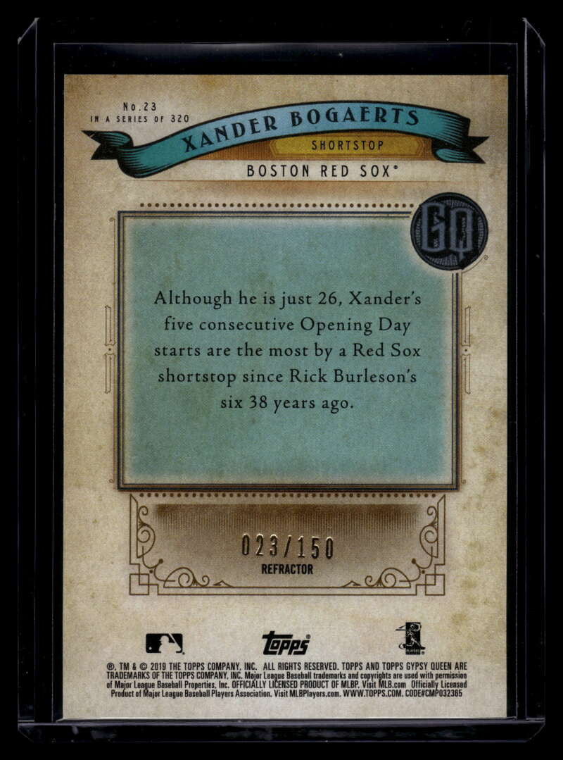 SOLD 120966 2019 Topps Gypsy Queen Chrome Toppers Indigo Refractor 23 Xander Bogaerts 23/150