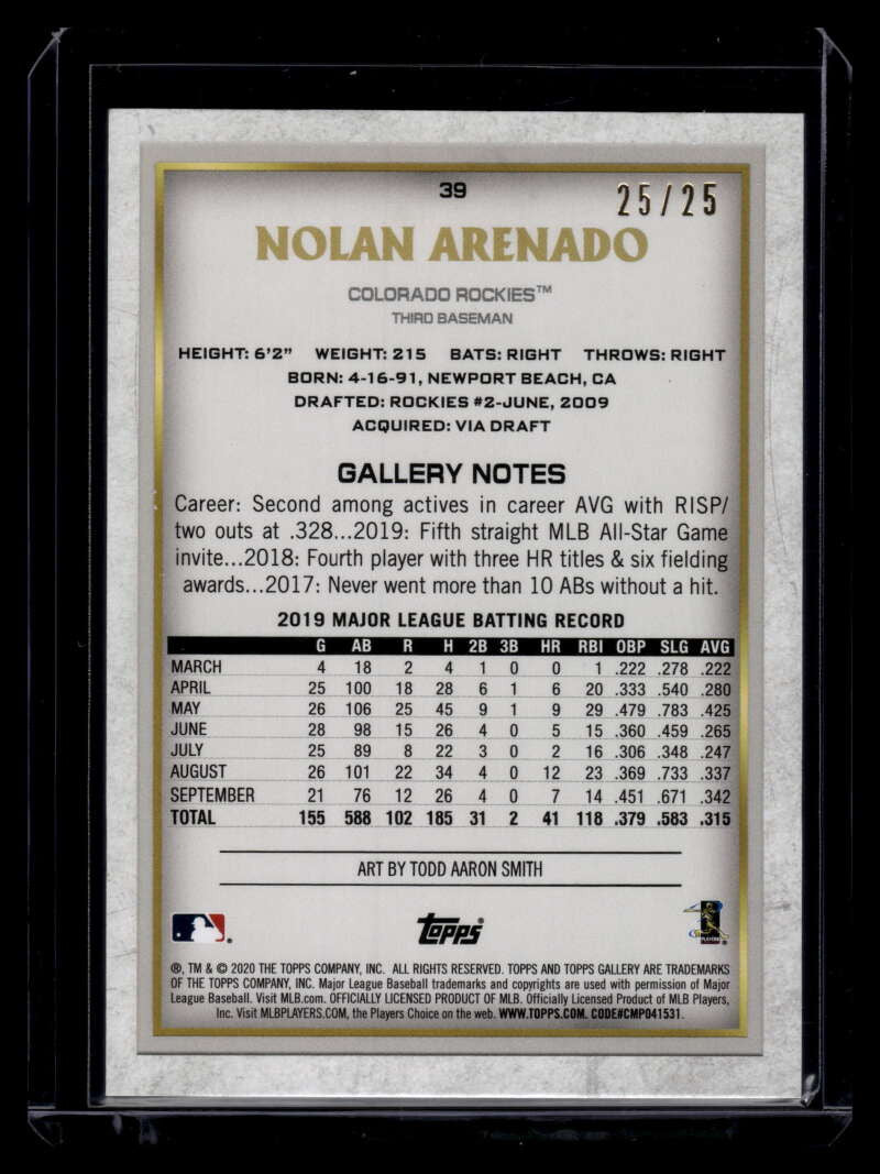 2020 Topps Gallery Orange 39 Nolan Arenado 25/25