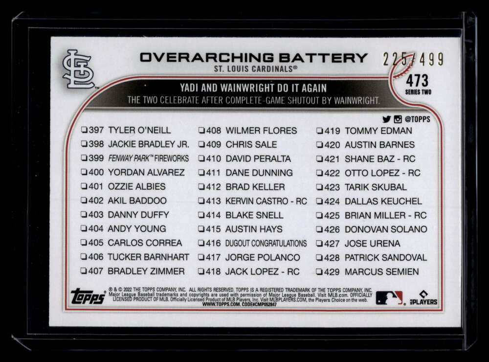 2022 Topps Green Foilboard 473 Overaching Battery Wainwright Molina 225/499
