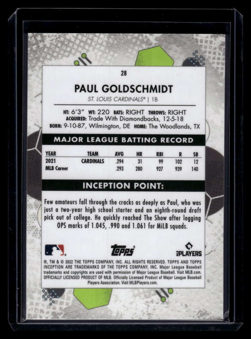 2022 Topps Inception Blue 28 Paul Goldschmidt 3/25