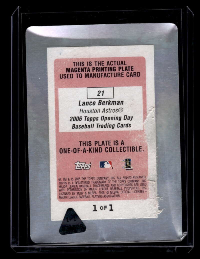 2006 Topps Opening Day Printing Plate Magenta 21 Lance Berkman 1/1