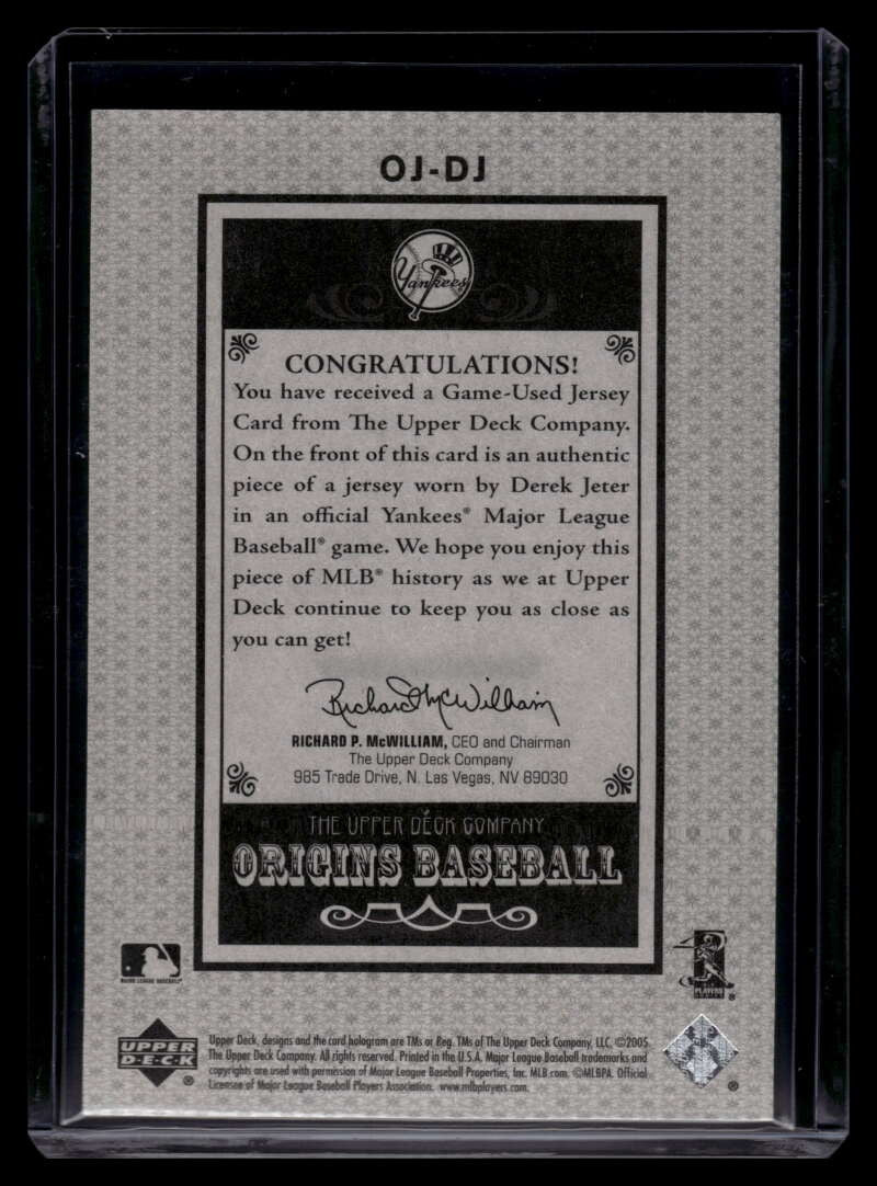 2005 Origins Old Judge Materials Jersey DJ Derek Jeter Jersey ID: 121160