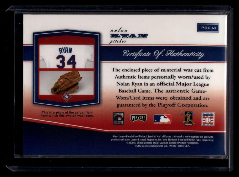 2002 Playoff Piece of the Game Materials 63a Nolan Ryan Jersey
